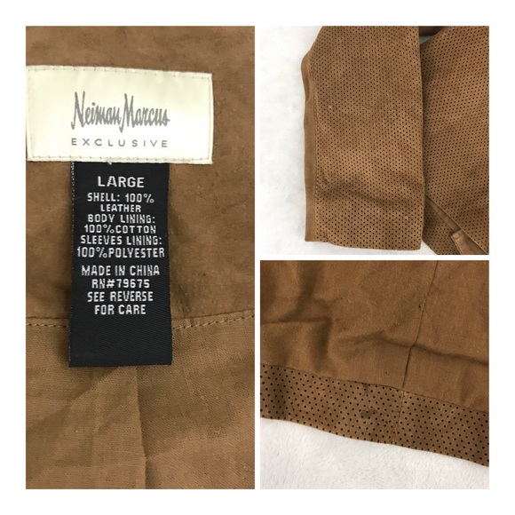 NEIMAN MARCUS Perforated open front Suede jacket L - Picture 8 of 8